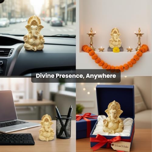 Image of VAMA Ganesh Idol for Car Dashboard Siddh at Chintamani Ganesha Temple, Ujjain | Lord Ganesha Idol for Car | Ganesh Murti | Ganpati Idol for Home Decor, Office Desk, Mandir and Gift 3.5 Inches (Ivory)
