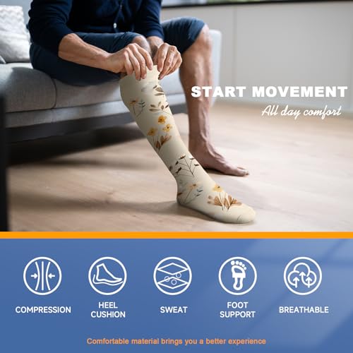 Image of Bropite Compression Socks for Women & Men Circulation-Compression Socks 20-30 mmhg-Best for Running,Medical,Nurse,Travel, 03A-Pink Peony, L-XL