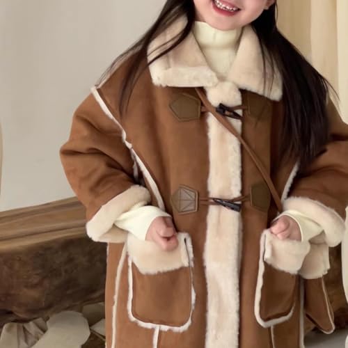 Girl's Faux Suede Lined Shearling Long Jacket Thicken Plush Parkas Coat with Crossbody Bag Vintage Oversized Winter Coat2