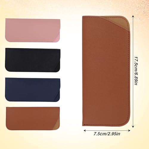 Image of SAVITA Soft Leather Glasses Cases, 4 Pcs Slim Reading Eyeglasses Case Glasses Case Sunglasses Pouch Safety for Women Men,