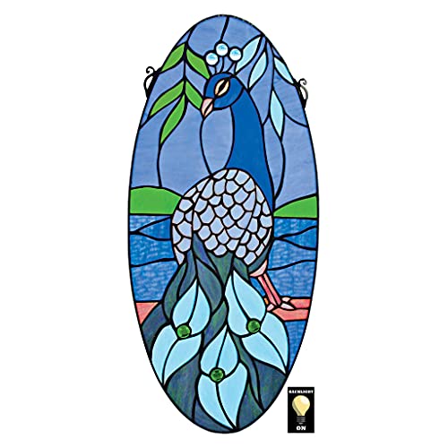 image for Design Toscano TF9806 Stained Glass Panel - Majestic Peacock Oval Stai