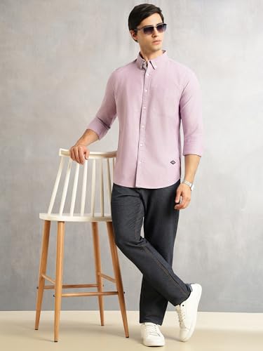 Image of Thomas Scott Men's Premium Slim Fit 100% Cotton Casual Shirt | Button-Down Collar | Full Sleeves | Solid Shirt for Men