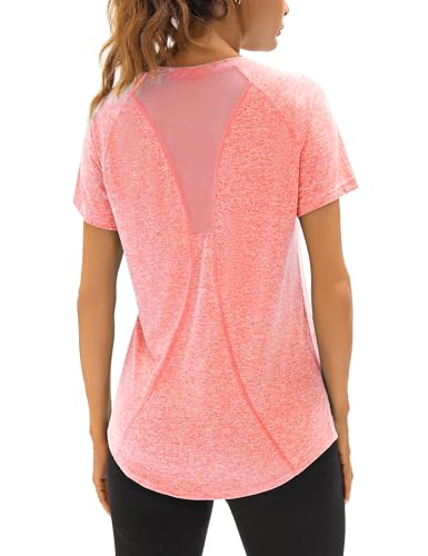 Wayleb Sport T-Shirt Damen Kurzarm V Ausschnitt Sportshirt Fitness T Shirts Lässig Laufshirt Yoga Oberteile Tops Atmungsaktiv Gym Tshirt Funktionsshirt Sportoberteile, Orange L