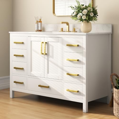 Image of DeerValley 48'' Bathroom Vanity, Pre-Assembled Modern Wood Bathroom Cabinet Sink Combo with Backsplash with Ceramic Sink Top