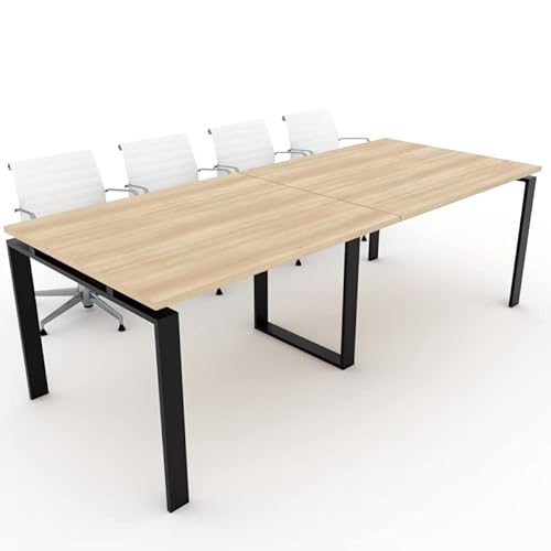 Duófic Mesa De Reuniones, Conferencias Y Oficinas. 240x100 . Estructura Metálica Con Marco Abierto Color Negro. Fabricado En España. Envio A Toda La Península. Acacia.