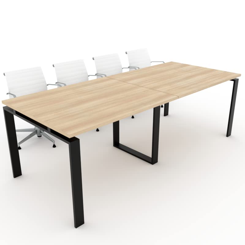 DUÓFIC Mesa de Reuniones, Conferencias y Oficinas. (240x100). Estructura metálica con Marco Abierto Color Negro. Fabricado en España. Envio a Toda la Península. (Acacia.)