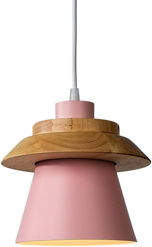 CHENKUI Hout Kunst Aluminium Hanglampen Kleur Macaron Lampenkap Moderne En Eenvoudige Hanglamp Creatieve Verlichtingsset E27 Basis 1 Lamp Interieur Decoratie Verlichting voor Restaurants, Cafés