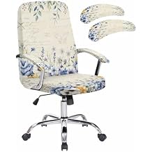 DecorLovee Blue Spring Floral Office Chair Cover with Armrest Covers & Zipper, Summer Botanical Spandex Computer Chair Covers, Vintage Flowers Universal Rotating Desk Chair Slipcovers Protector, M