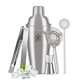 DeCuLo Cocktail Shaker, 25oz Martini Shaker Bar Set 5 Pieces, Stainless Steel Cocktail Bar Tool Kits for for Beginners, Professional Bartenders (5 piece set)