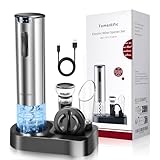 Tomentific Electric Wine Opener Set With Stand - Premium Wine Gifts with Rechargeable Wine Opener, Foil Cutter, Pourer, Vacuum Stopper, and Elegant Package Box -Gift for Home Party Bar Outdoor