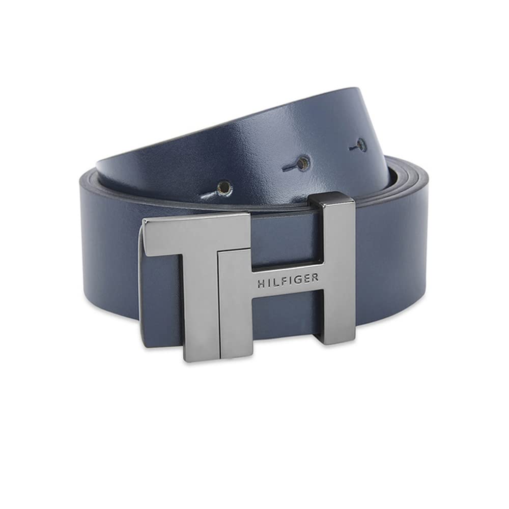 Solid Leather Mens Formal Reversible Belt (NAVY, FRSZ)-image-5