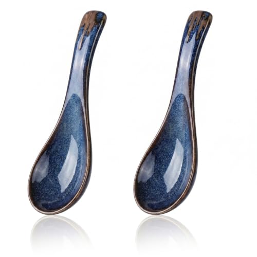 CZXCV Ceramic Soup Spoons Porcelain Spoons Japanese Chinese Style 2PCS