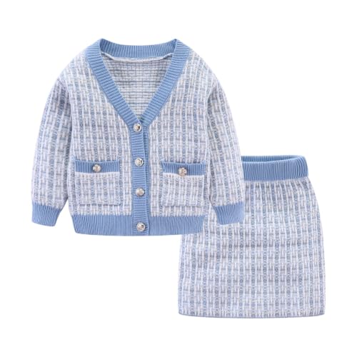 Image of Mud Kingdom Cute Little Girls Ribbed Knit Cardigan Skirt Set School Style