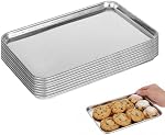 HEMOTON 8Pcs Small Stainless Steel Baking Cookie Sheet, Toaster Oven Pan | Rectangular Metal Cookie Tray for Baking Roasting Serving, Non Toxic & Rust Free Mirror Finish, Dishwasher Safe, 9 x 6 Inch