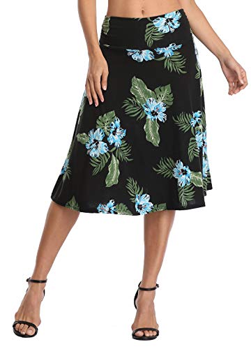 Image of Urban CoCo Women's Ruched High Waist Knee Length Jersey A-Line Stretchy Flared Casual Skirt