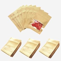 300Pack Clear Window Airtight Brown Kraft Paper for Zip Food Storage Lock Small Mini Papar Bags Reclosable Seal Zipper Pouch Coffee Packaging Sample Bags for Small Business 2.75x3.5"