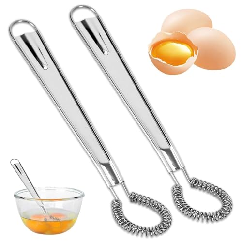 JOOTUEPO 2 Piezas Batidor Manual de Huevos Profesional Acero Inoxidable, Mini Bobina de Resorte, Batir Manual para Hornear, Mezclar, Huevos, Espumar, Batir
