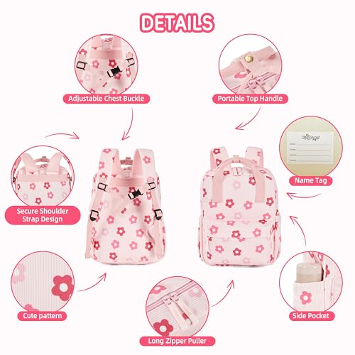 KingCheer Mini Corduroy Toddler Backpack Bookbag School Bag for Toddlers Girls and Boys Preschool Daycare Kindergarten 13'' H Lightweight Fits for Folder(13'', Floral-Pink Corduroy) by KingCheer - Used condition - Image 6