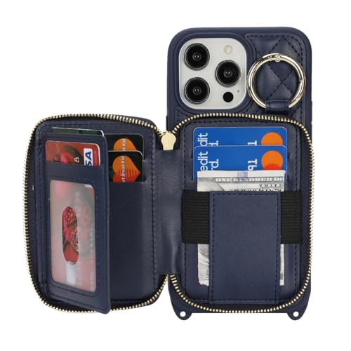 Hamany Crossbody Wallet Case for iPhone 14 Pro Max, PU Leather Zipper Handbag Purse Flip Cover, Kickstand Folio Case with Card Slots Holder Wrist Strap Lanyard 5G 6.7 Inch-Blue by Hamany - Used condition - Image 6