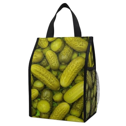 100% BLUE COLLAR Leak-Proof Thermal Food Bag, Realistic Food Pickled Cucumbers, Portable Foldable Insulated Cooler with Storage Pockets for Work & Travel