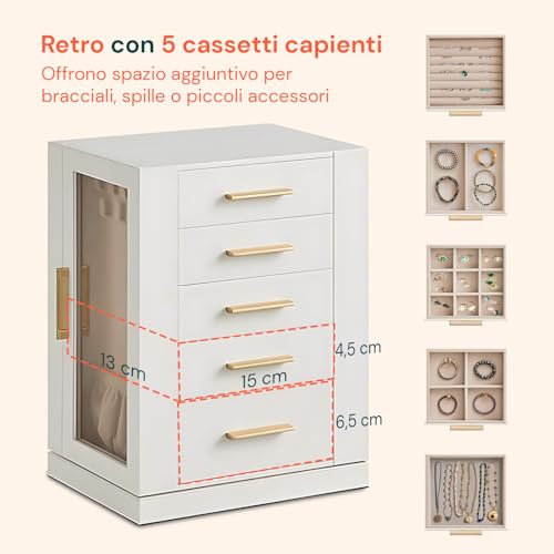 Boîte à bijoux rotative en MDF et velours Avilia avec 5 tiroirs pour rangement