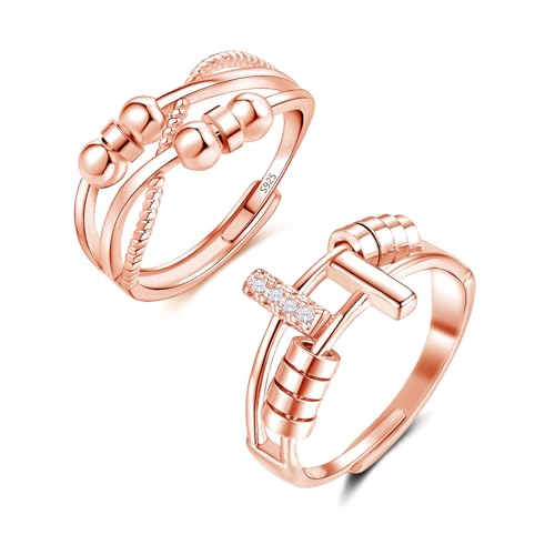 Bague anti-anxiété Kamise en argent 925 avec perles en zircon pour femme