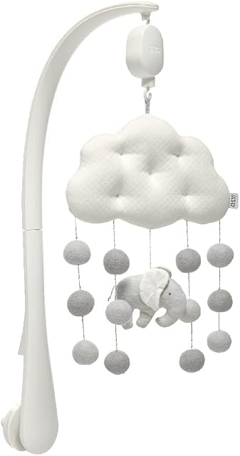 Mamas & Papas Welcome to The World Cloud and Elephant Musical Mobile with Pom Poms - Grey Elephant