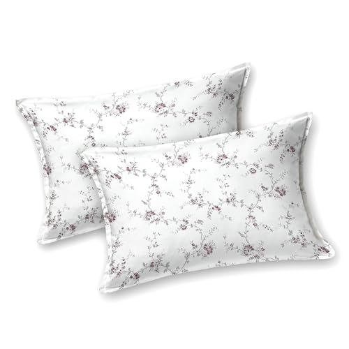 Image of LINENWALAS 100% Cotton Fitted Bed Sheet for Single Size Bed, Printed All Around Elastic Bedsheet (36 x 78 Inches) with 1 Pillow Covers | 210 TC Soft, Breathable, Luxury Bedsheet (Vineyard), White