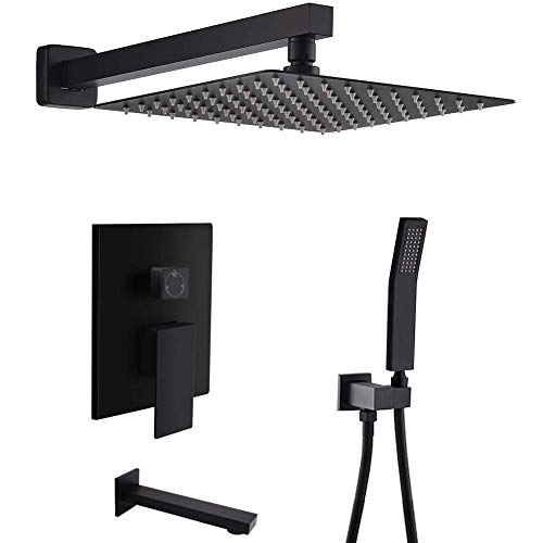 Système de douche noir mat complet avec mitigeur et bain