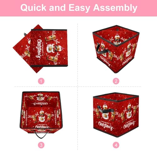 Boîte de rangement pliable tissu élan de Noël rouge pour placards encombrés - 6