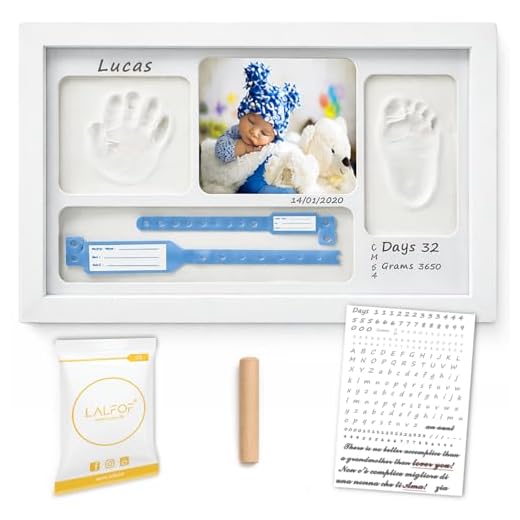 LALFOF Marco Huellas Bebe Recien Nacido con Nombre Y Porta Objetos.Regalo Bebe Recien Nacido Niño Y Niña. Kit Huella Bebe Pie Y Manos seguro para la piel.Regalos Para Bebes Recien Nacidos Originales