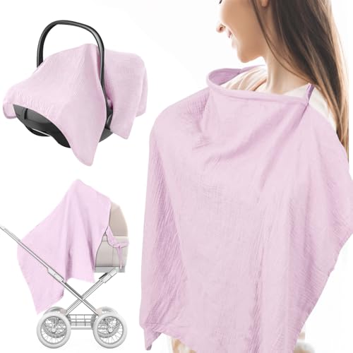 Image of KISSBOBO Muslin Nursing Cover for Breastfeeding,Privacy Nursing Covers, Breathable 100% Cotton Breastfeeding Cover, Multi-use for Mother Nursing Apron(Pink)