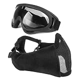 Wwman Taktisch Faltbarer Airsoft Paintball Halb Gesicht Maske mit Ohrenschutz und Metallgewebe, Masken für CS, Cosplay, Verstellbaren, mit UV Schutzbrille, Schwarz
