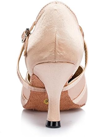 Minishion Women's Closed Toe Dance Heels Nude Satin Latin Ballroom Dance Shoes 3" Heel US 9 | Image 2