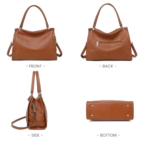 Image of KOGTLA Medium Genuine Leather Tote Handbags for Women, Ladies Soft Satchel Shoulder Purses, Two-Handle Hobo Bags