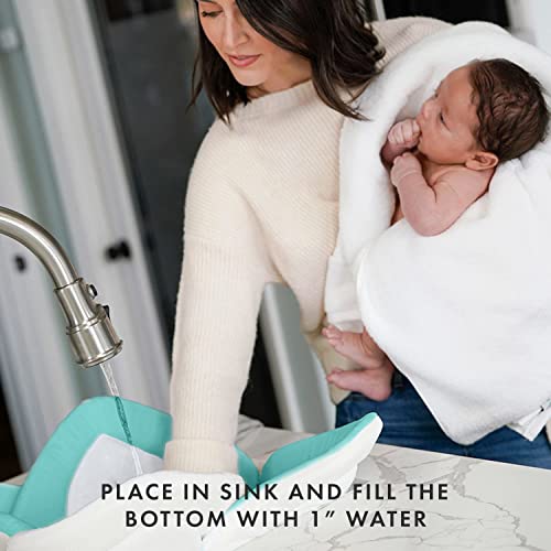 Blooming Bath Lotus Bath Seat - Plush Minky Baby Sink Bathtub - The Original Washer-Safe Flower Seat for Newborns - Seafoam/White/Gray