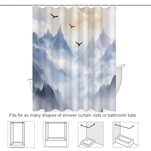 Rideau de douche en polyester de qualité au motif de paysage chinois - 8