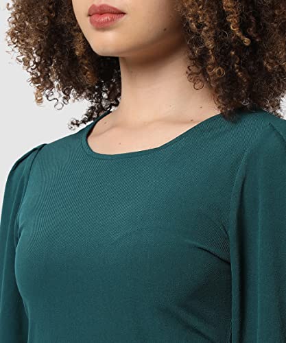 Image of PINACOLADA Women's Solid Slim Fit Mini Dress for Winter Wear | Quarter Puff Sleeve | Round Neck | Casual Dress for Woman & Girl | Western Stylish Dress for Women & Girls
