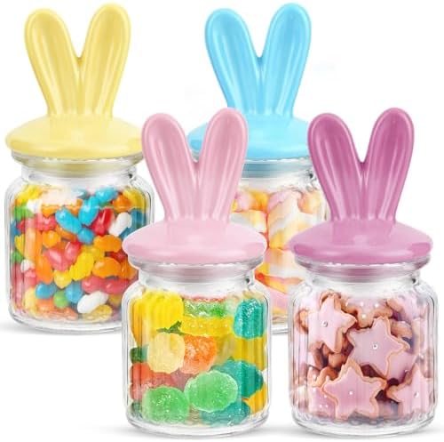 Easter Centerpieces for Table - 4 Pcs Easter Candy Jar with Ceram...