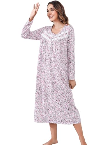 Image of IZZY + TOBY Nightgowns for Women Long Sleeve Soft Cotton Long Warm Nightdress Kintted Night Gown