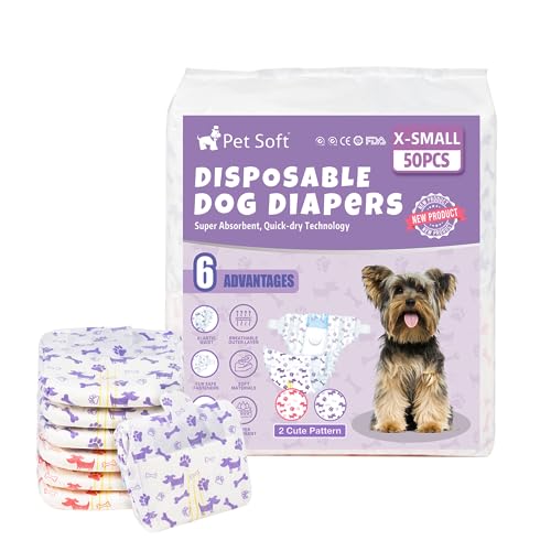 Pet Soft Dog Nappies Female, 50 Count Disposable Dog Period Season Pants