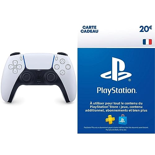Manette PlayStation 5 officielle DualSense, Sans fil, Batterie rechargeable, Bluetooth, Couleur : Bicolore + Carte Cadeau PSN | 20 EUR | Code de téléchargement (PS5/PS4/PS3)