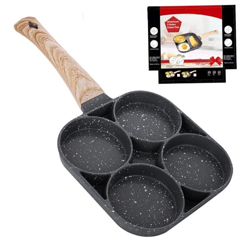 Sartén de 4 Agujeros con Tapa Molde de Cocina Antiadherente 18cm Inductione Sarten Sartén para Hamburguesas para Desayuno Huevos Hamburguesas para Todo Tipo de Cocinas Incluida Inducción - Negro