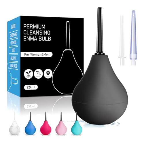 Pera Lavado Recto 224ml - Enema para Limpieza de Colon | Ducha Anal y Vaginal | Bulbo de Silicona Médica para Aliviar Estreñimiento | Limpiador Intestinal Seguro para Hombres y Mujeres (Negro)