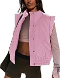 Picture of Lviefent Womens Puffer Vest Cropped Lightweight Button Down Quilted Vest Sleeveless Padded Gilet Coat with Pockets (Pink-XS)