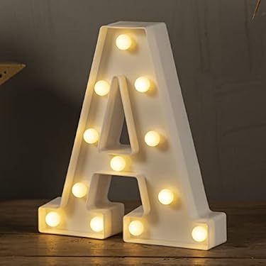AMAZON - HXWEIYE Light Up Letters A, LED Marquee Letters Lights Sign 26 Alphabet and 10 Number Big Lights Letter for Party Birthday Bar Battery Powered Christmas Decor Letter Lights (Warm White)