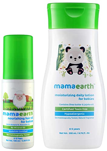 Image of Mamaearth Nourishing Hair Oil for Babies 100ml (0-10 Years) & Daily Moisturizing Lotion, 200ml Combo