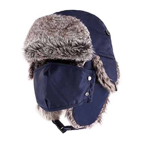 CHOK.LIDS Water Resistant Winter Trapper Unisex Premium Extra Strength Ushanka Ear Flap Chin Strap Cold Weather Outdoor Hat (Navy)