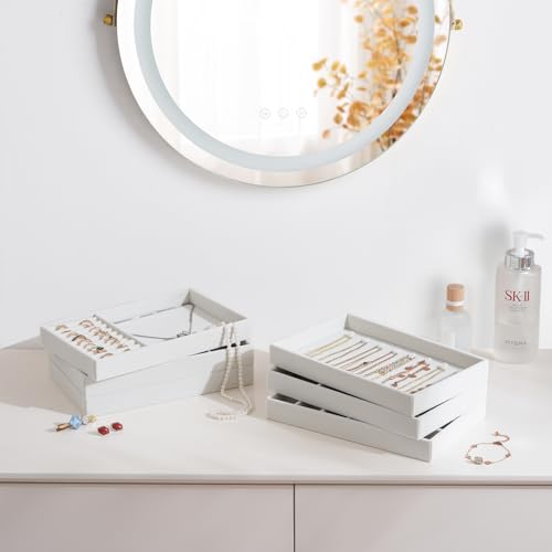 Image of ProCase Stackable Jewelry Organizer Trays for Drawers, Jewelry Drawer Inserts Container Display Case Storage for Earring Necklace Rings Bracelet with Removable Dividers -Warmwhite, 6 Layers
