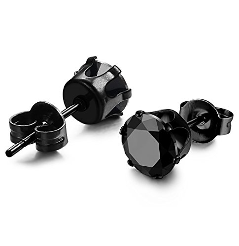 Fibo Steel 3 Pairs Stainless Steel Black Stud Earrings For Men Women Cz Earrings, 3Mm #TOP3